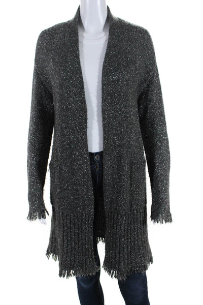Velvet Womens Open Front Knit Fringed Long Sleeved Cardigan Sweater Gray Size S