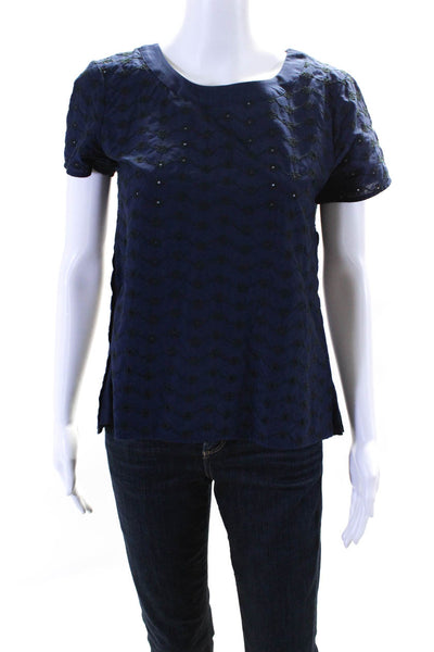 Marc By Marc Jacob Women's Round Neck Short Sleeves Blouse Blue Size S