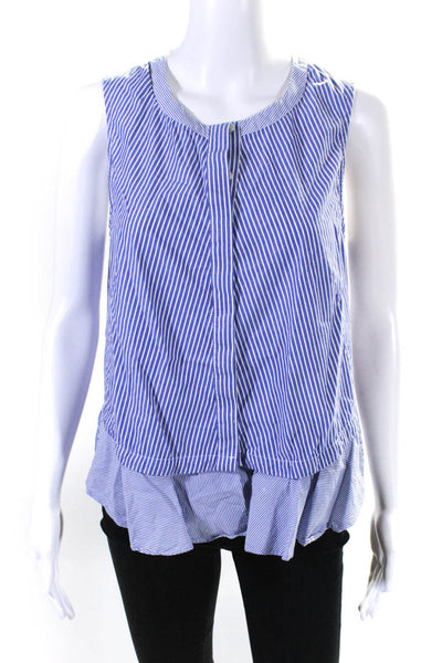 Derek Lam 10 Crosby Women's Striped Sleeveless Button Down Shirt Blue Size 8
