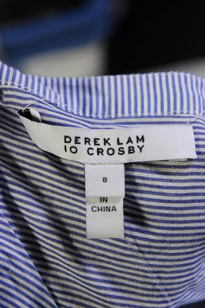 Derek Lam 10 Crosby Women's Striped Sleeveless Button Down Shirt Blue Size 8