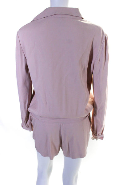 Jay Ahr Womens Long Sleeve Crepe Button Up Tie Waist Romper Pink Size EU 38