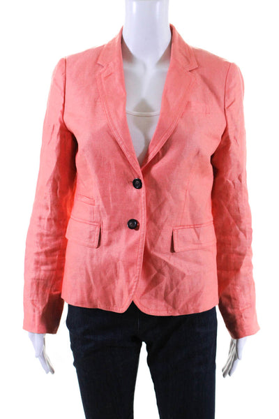 J Crew Womens Woven Linen Notched Collar Blazer Jacket Orange Size 4
