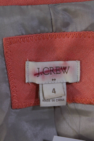 J Crew Womens Woven Linen Notched Collar Blazer Jacket Orange Size 4