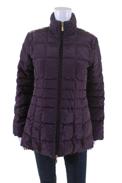 Moncler Women's Long Sleeve Gold Tone Hardware Quilted Puffer Coat Purple Size 0