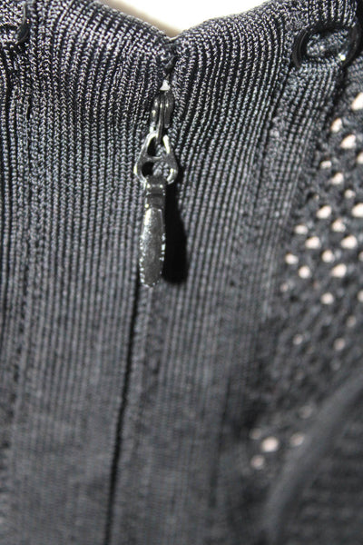 Herve Leger Women's Sleeveless V-Neck Spotted Midi Bodycon Dress Black Size M