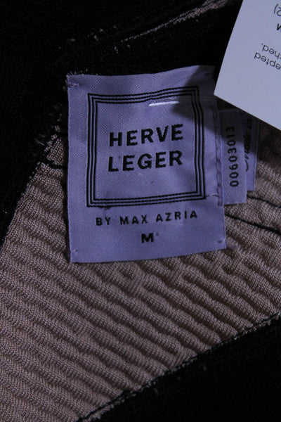 Herve Leger Women's Sleeveless V-Neck Spotted Midi Bodycon Dress Black Size M