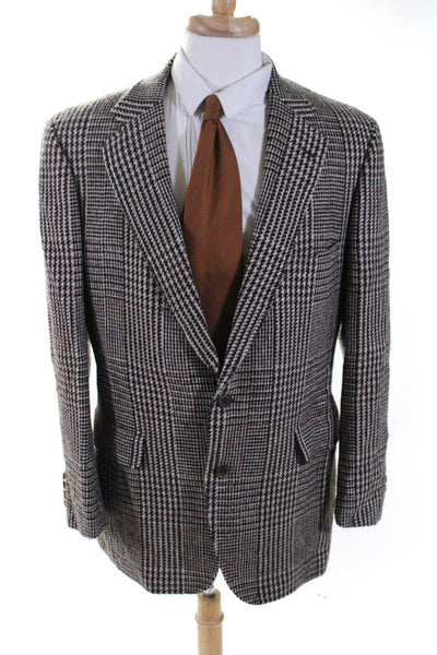 Norman Hilton Mens Plaid Two Button Blazer Jacket Brown Size 44 Regular