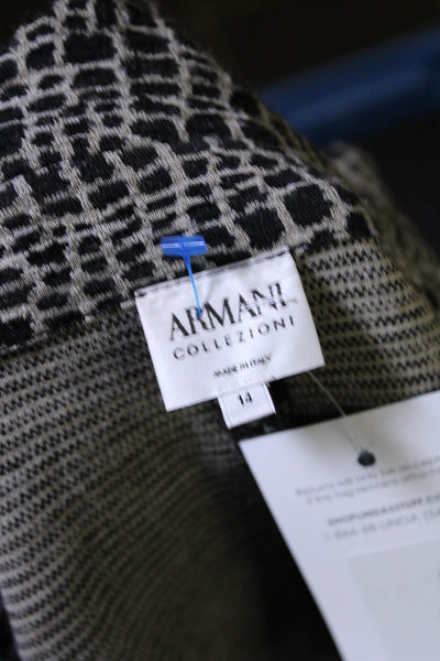Armani Collezioni Womens Wool Geometric Print Blazer Jacket Beige Black Size 14