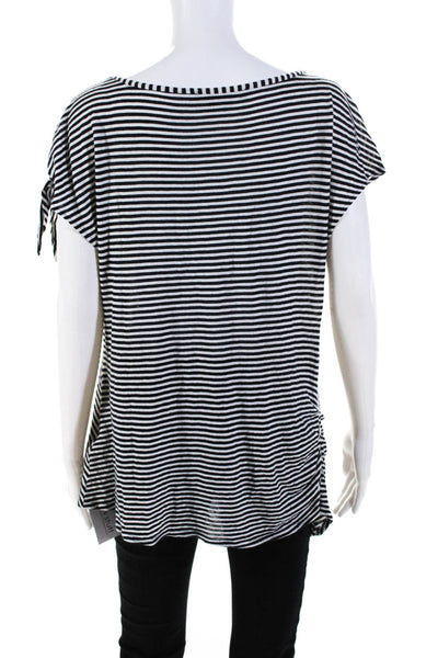 Cynthia Steffe Womens Striped Tie Bottom Shirt Black White Size Medium