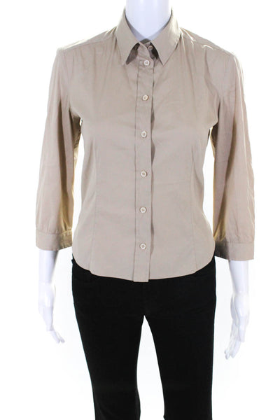 Prada Women's Cotton Button Down Long Sleeve Collared Blouse Beige Size 40