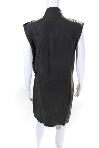 Enza Costa Women's Sleeveless Drawstring Waist Zip Front Mini Dress Green Size 2