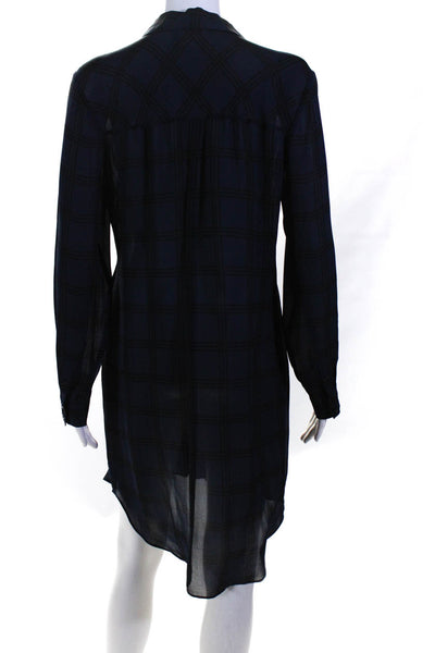 The Fisher Project Womens Sheer Plaid Collared Button Up Dress Navy Size S