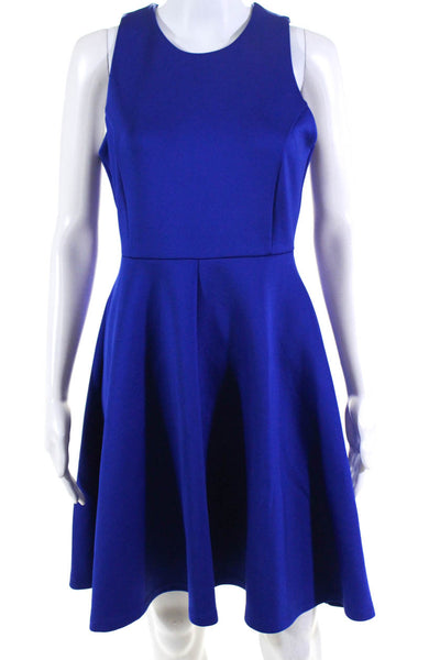 Milly Womens Back Zip Sleeveless Round Neck Fit & Flare Midi Dress Blue Size 8