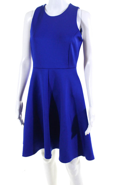 Milly Womens Back Zip Sleeveless Round Neck Fit & Flare Midi Dress Blue Size 8
