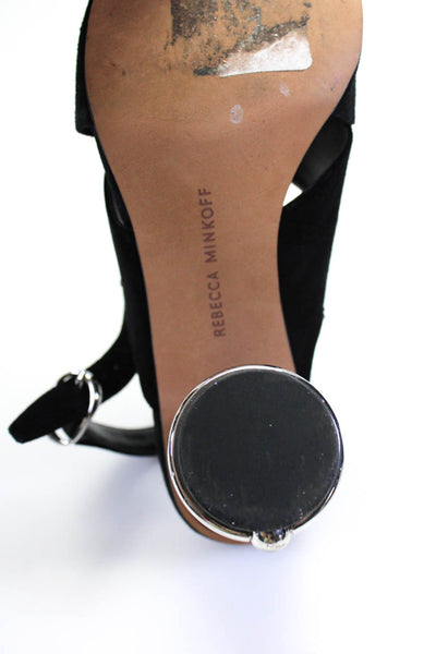 Rebecca Minkoff Women's Suede Ankle Strap Mid Heel Sandals Black Size 6