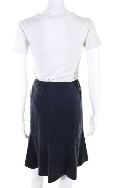 Eileen Fisher Women's Elastic Waist Zip Flare Midi Skirt Blue Size PL