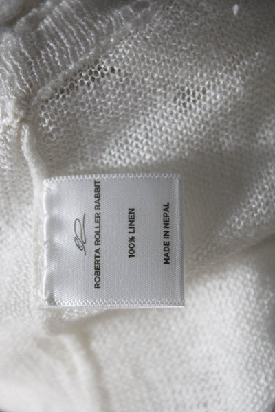 Roller Rabbit Womens Long Sleeve Scoop Neck Fringe Knit Shirt White Linen Small