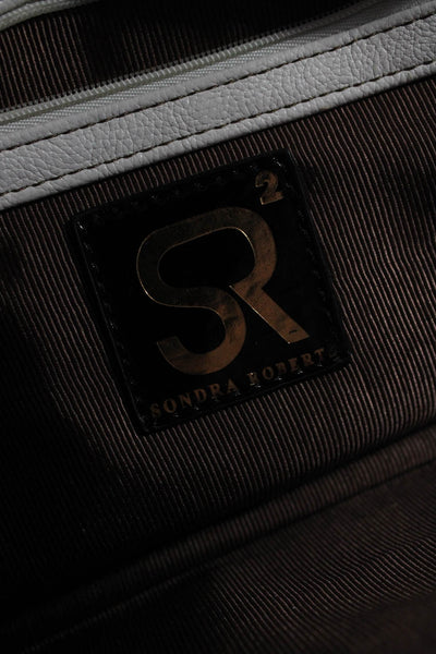 Sondra Roberts Womens Woven Straw Leather Trim Medium Clutch Handbag White Beige