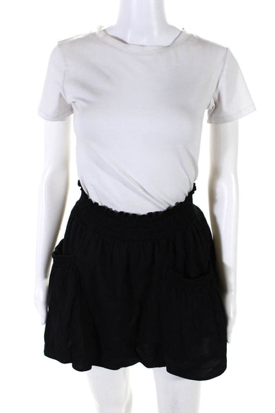 Theory Womens Black Linen Smocked Front Pockets Mini Skirt Size P