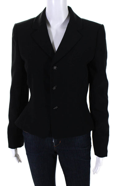 Tahari Levine Womens Black Three Button Collar Long Sleeve Blazer Size 8