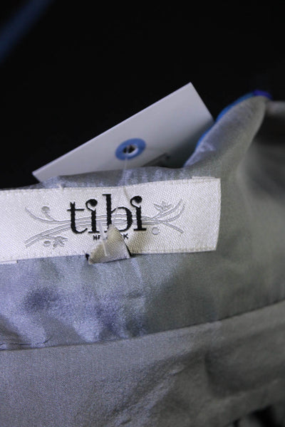 Tibi Womens Side Zip Sleeveless V Neck Abstract Silk Dress Gray Multi Size 4