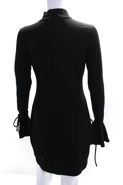 Susana Monaco Womens Mock Neck Lace Up Sleeves Body Con Dress Black Size Medium