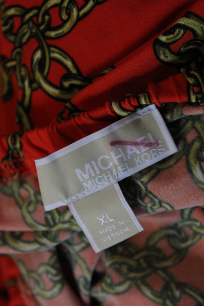 Michael Michael Kors Womens Chain Link Print Blouse Orange Size Extra Large