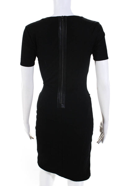 Helmut Lang Women's Short Sleeve V-Neck Zip Up Pencil Dress Black Size P