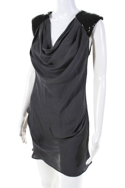 Laila Azhar Women's Sleeveless Cowl Neck Sequin Detail  Mini Tank Dress Gray 6