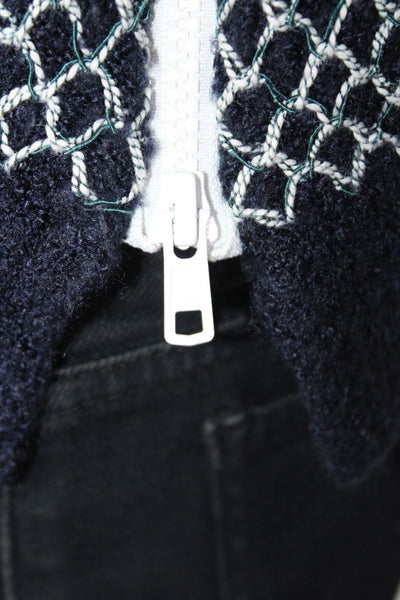 Jonathan Simkhai Women's Long Sleeve V-Neck Printed Sweater Top Blue Size S