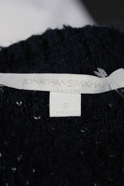 Jonathan Simkhai Women's Long Sleeve V-Neck Printed Sweater Top Blue Size S