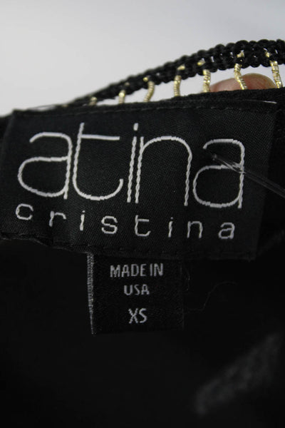 Atina Cristina Women's Silk Long Sleeve Floral Oversized Belted Blouse Black XS