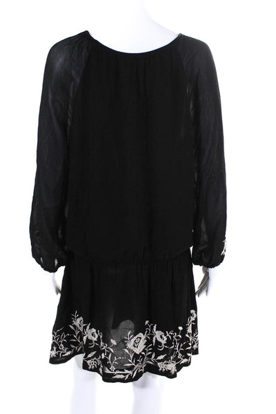 Joie Womens Long Sleeve Floral Embroidered Scoop Neck Dress Black Size S