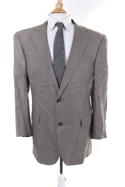 Hart Schaffner Marx Mens Two Button Notched Lapel Houndstooth Jacket Brown 44R