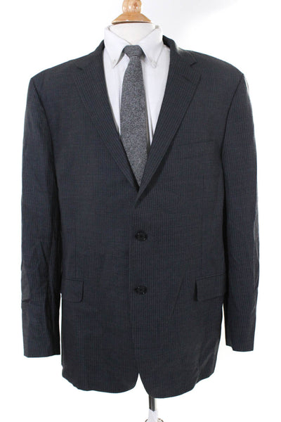 Hickey Freeman Mens Two Button Notched Lapel Pinstriped Blazer Jacket Gray 48R