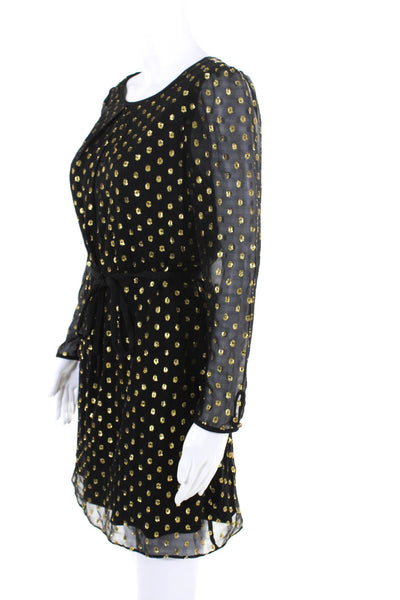 Hunter Dixon Womens Scoop Neck Long Sleeve Metallic Dotted Dress Black Size 6