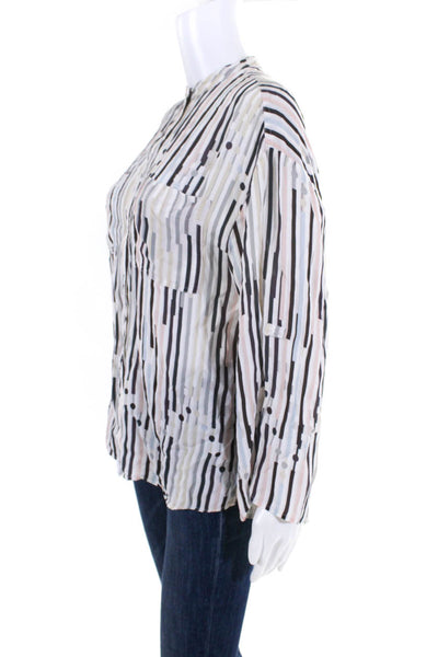 Reiss Womens Button Front 3/4 Sleeve Striped Pocket Shirt White Multi Size 6