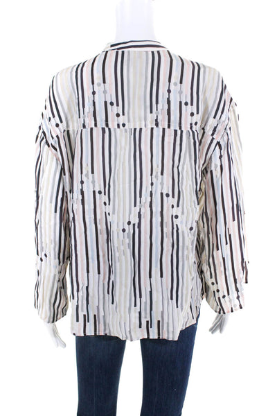 Reiss Womens Button Front 3/4 Sleeve Striped Pocket Shirt White Multi Size 6