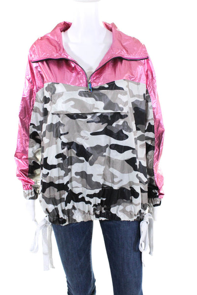 Jocelyn Womens Camouflage 1/2 Zip Pullover Windbreaker Multicolor Pink Size S