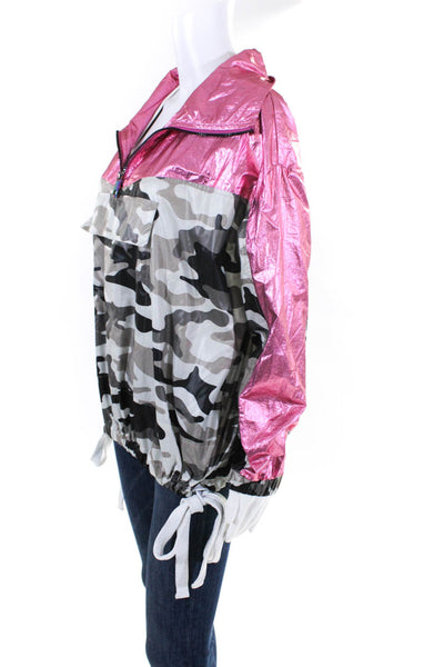 Jocelyn Womens Camouflage 1/2 Zip Pullover Windbreaker Multicolor Pink Size S