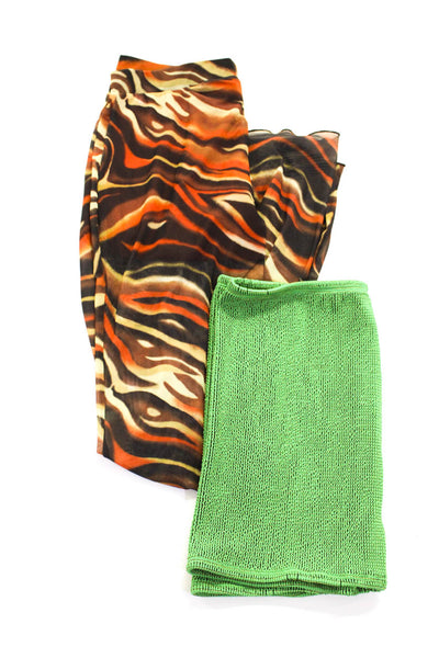 Good American Bershka Womens Ruched Striped Flare Skirt Pants Green 3 L Lot 2
