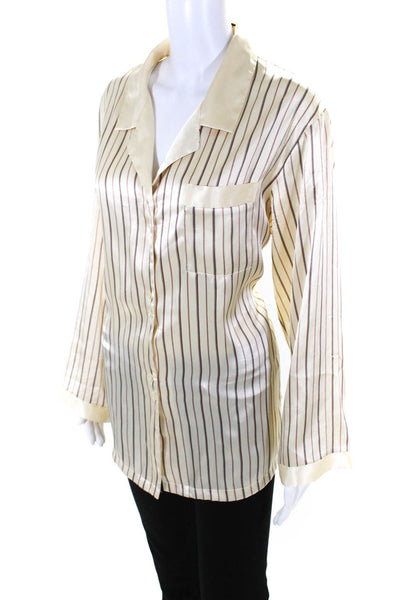 Halston Womens Striped Collared Buttoned Long Sleeve Blouse Top Yellow Size XL
