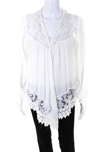 Cindigindi Womens Floral Lace Textured Buttoned Draped Cardigan White Size M