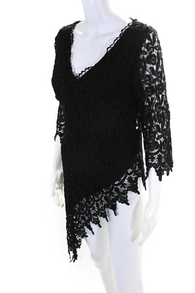 Nicole Bakti Womens Crochet V Neck Asymmetrical Dress Black Size Large