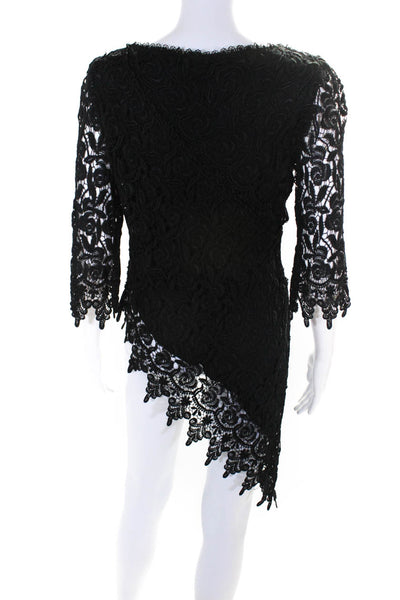 Nicole Bakti Womens Crochet V Neck Asymmetrical Dress Black Size Large