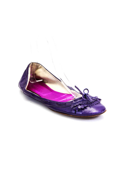 Sigerson Morrison Womens Leather Ruffled Bow Slip On Ballet Flats Purple Size 7