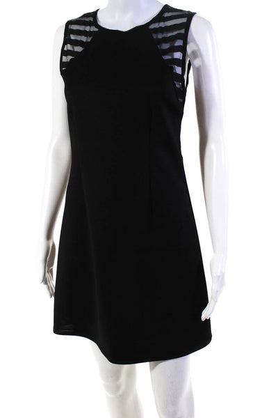 BCBGeneration Womens Black Mesh Trim Crew Neck Sleeveless A-Line Dress Size S