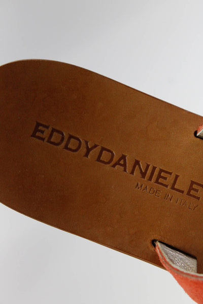 Eddy Daniele Womens Chain Link Suede Toe Ring Slides Orange Size 37 7