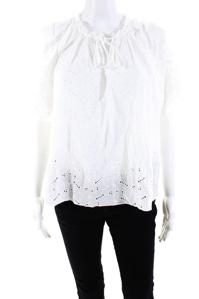 Rails Womens Cotton Eyelet Tie Front Short Sleeve Blouse Top White Size M