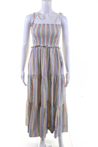 Solid & Striped Womens Smocked Square Neck Striped Maxi Dress White Multi XS